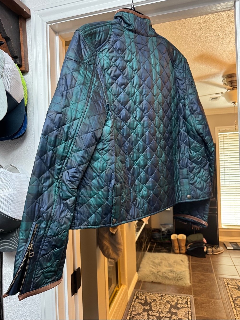 Polo by Ralph Lauren Quilted Blue-Green Jacket with Brown Trim - Picture 6 of 7